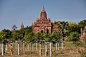 The cluster of red brick temples, named Khay-min-gha on the map on the North plain of Bagan. Myanmar. 